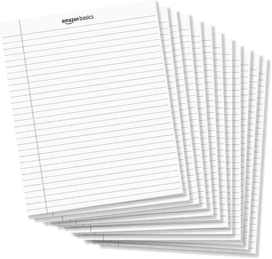 Amazon Basics Legal/Wide Ruled 8-1/2 by 11-3/4 Legal Pad, White, 600 Count (12 Pack of 50 Sheets)