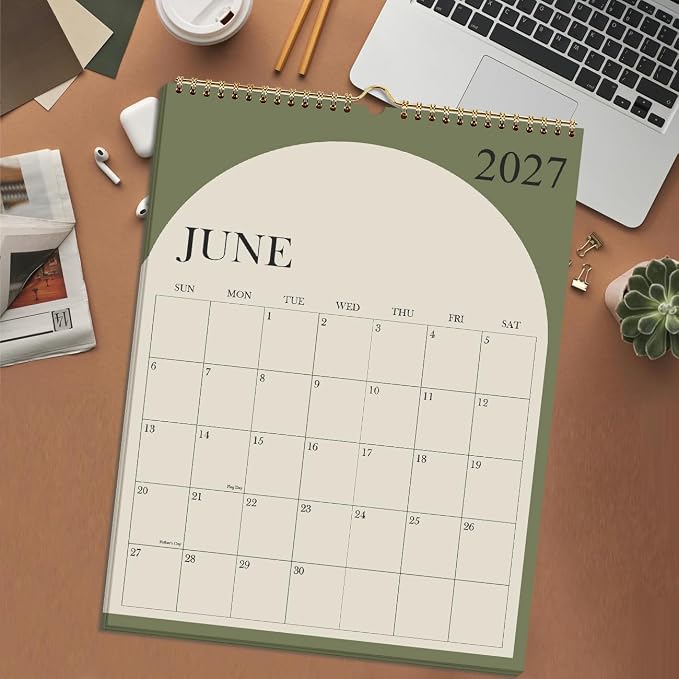 Large Calendar 2026-2027 with Spiral Bound - 18 Month Big Calendar from July 2026 to December 2027, Vertical Large Monthly Calendario 2026-27 for Wall, 22" x 17", Green