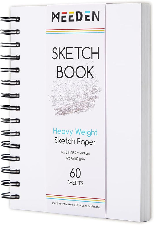 MEEDEN 6"x8" Sketchbook Paper Pad: 122lb/180gsm Spiral Bound Art Sketch Book with DIY Cover for Artists Adults - 60 Sheets Heavy Weight Hardcover Sketch Drawing Paper for Painting Sketching Writing