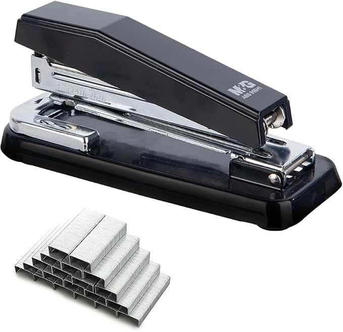 M&G Desktop Stapler Swing-Arm Stapler with 50 Sheet Capacity, 180 Rotation Design, Swivel Stapler with 1000 Staples for Booklet Binding, Durable Staplers for Office School Home (Black)
