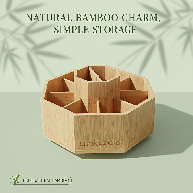 walowalo Bamboo Rotating Art Supply Organizer Caddy Holds 800+ Pencils Spinning Crayon 160 Marker Holder Desk Brush Colored Pencil Storage for Office Classroom Organization Stationary (Larger VER)