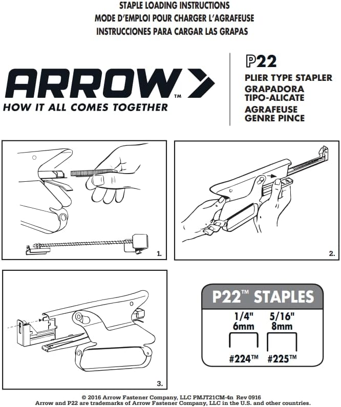 Arrow Fastener P22 Heavy Duty Handheld Plier Stapler for Crafts, Office, and Insulation, Uses 1/4-Inch and 5/16-Inch Staples (Pack of 6)