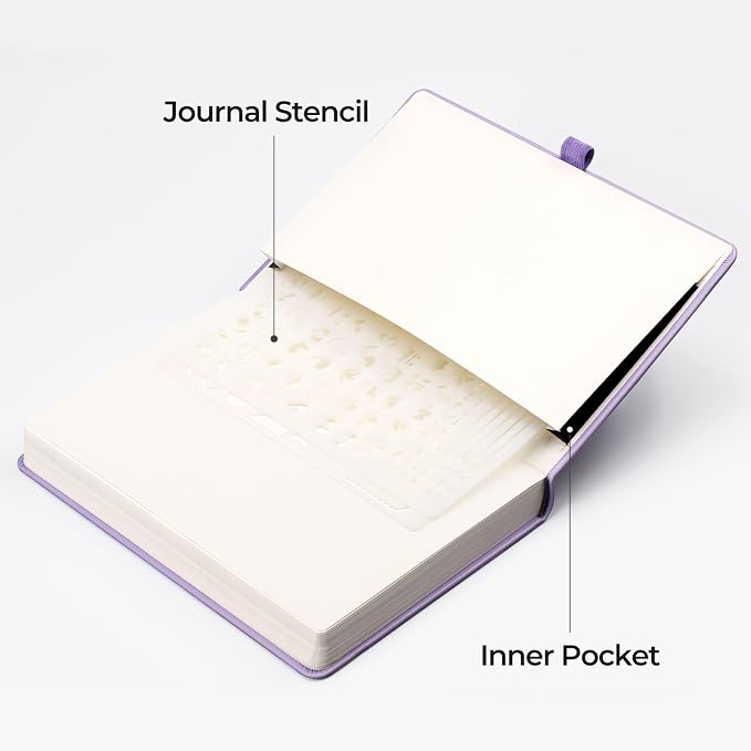 EMSHOI Dotted Journal Notebook, 320 Pages, A5 Size (5.7'' x 8.3'') | Leather Hardcover, 100 GSM Thick Paper, for Journaling, Planning, Tracking & Sketching, Sun Debossed (Light Purple)