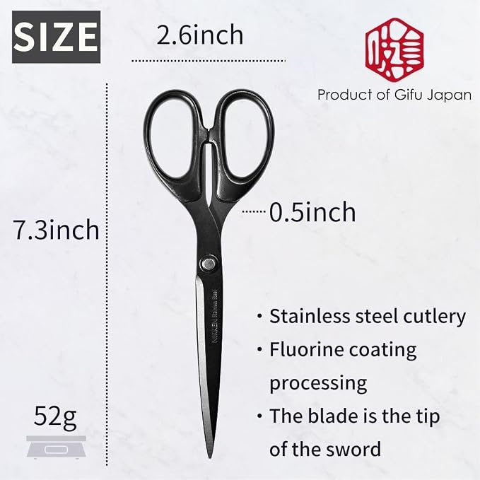 Japanese Scissors Fluorine Coating Stainless Steel Blade 7.3 inch | Multipurpose Scissors Seki Japan Office Shears for Cutting Paper Craft Fabric Photos