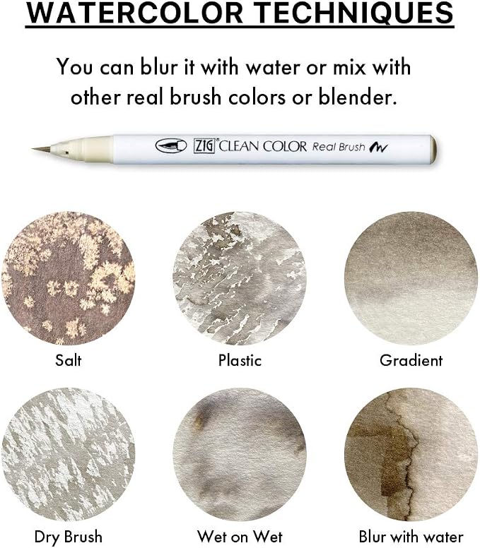 Kuretake ZIG Clean Color Brush Marker, Flexible Brush Tips, Watercolor Pens for Painting, Drawing, Calligraphy and Brush Lettering for Artists