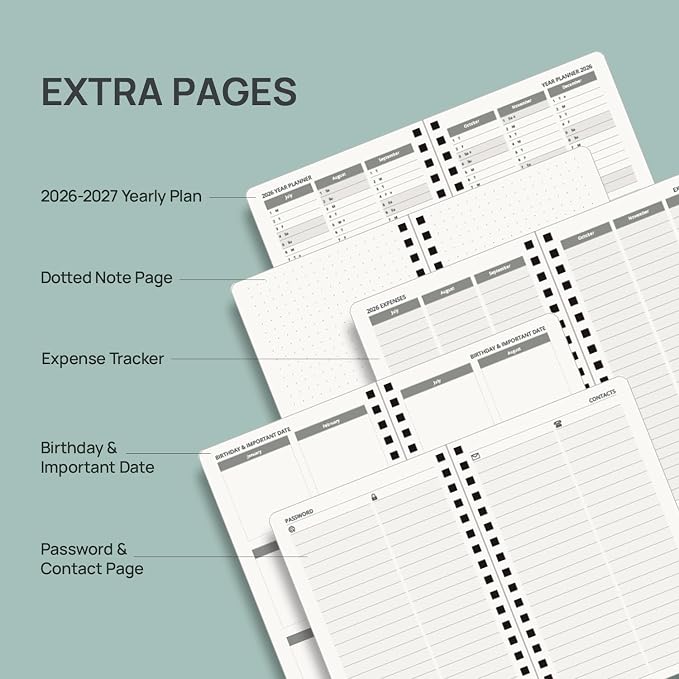 POPRUN Pocket Planner 2026-2027 (JUL 26-JUN 27), Purse Size 4" x 6.25", Small Pocket Calendar for Purse, Academic Weekly and Monthly Calendar with Ruler, Spiral Softcover, 100GSM - Magenta
