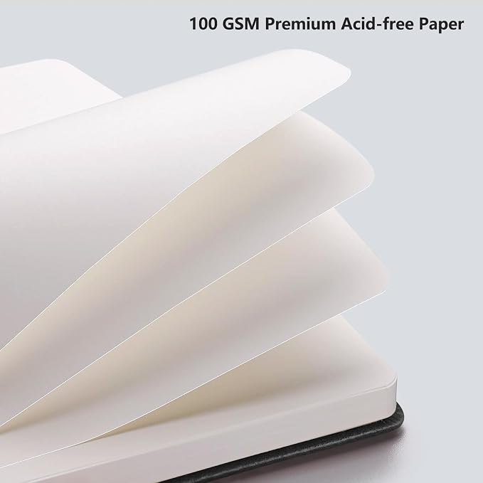 AHGXG Blank Journal Notebook, 192 Pages, A5 Medium Size (5.7'' x 8.3'') | Leather Hardcover, 100 GSM Thick Paper, for Sketching, Drawing, Painting (Black)