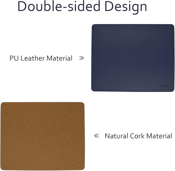 Leather Mouse Pad - Wood Mouse Pads with Stitched Edge,PU Non-Slip Mouse Mat,Double Side Mousepad,Waterproof Gaming Mouse Pad for Desk,Laptop,Office & Home,10.2" x 8.3",1 Pack (Navy Blue)
