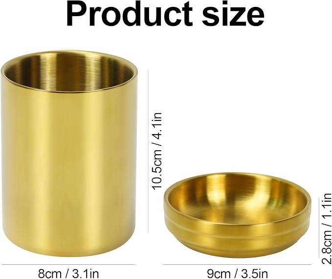 MultiBey 2 Pcs Gold Desk Organizer Set, Luxury Paper Clip Holder & Pencil Holder Cup for Office Supplies, Metal Makeup Brush Holder, Decorative Desktop Accessories (Gold)