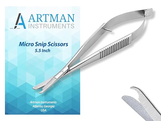 ARTMAN INSTRUMENTS Spring Action Micro Snip Stitch Removing Castroviejo Scissors 5.5 Inches for Fine Stitch Removal, Embroidery, and Micro Surgical Sutures