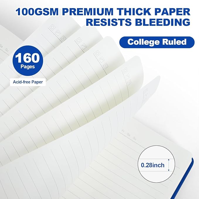 SUQJOY Lined Journal Notebooks, 6 Pack 160 Pages, 5.5x 8.2-Inch Journals for Women Men, Hardcover Notebook with 100 gsm Thick Paper, A5 Size College Ruled Notebook for Writing/Travel/Work (Blue-6 Pack)