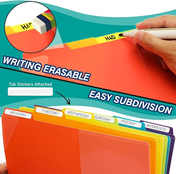 H4D 12 Pocket Poly Project Organizer, Multi Pocket Folder, Primary Colors | Spiral, Multi-Subject, Folder Notebook, Letter Size