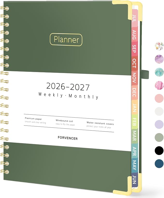 Forvencer Academic Planner 2026-2027, Hardcover Calendar Planner Weekly & Monthly, July 2026 - June 2027, 8.5" x 11", Daily Agenda with Tabs, College School Organizer for Student Teacher, Dark Green