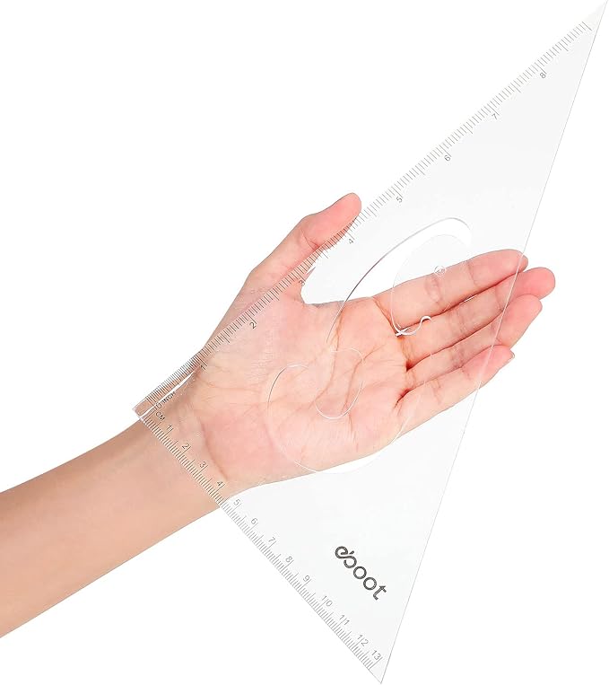 EBOOT 2 Pack Large Transparent Triangle Ruler Set Square Plastic, 30/60 and 45/90 Degrees Angle Drafting Quilting Drawing Tool School Classroom Office Triangular Rulers(Clear)