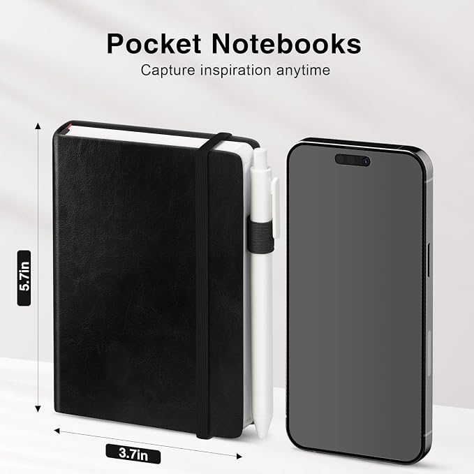 Pocket Small Notebook Journals, 8 Pack (Midnight Black) Mini Notebook 3.7x5.7 Journaling Notebooks for Women Men, Hardcover Lined Note Pads with Pens for Work, Business, Travel Journal, Office Supplies