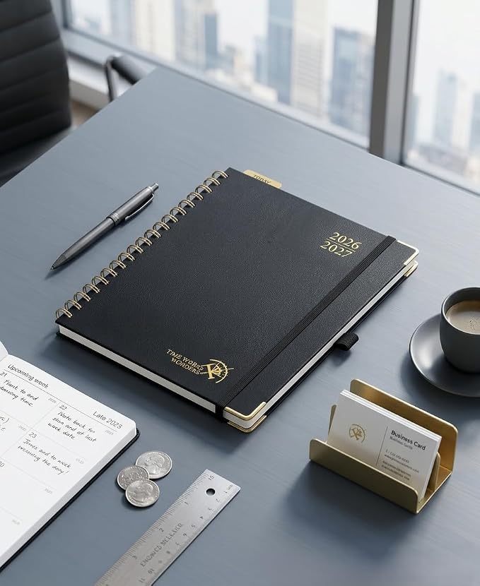 POPRUN 2026-2027 Weekly Planner 10" x 8"Weekly and Monthly Planner Calendar | Jul 2026 - Jun 2027，Daily Agenda Book & Appointment Book with Hourly Schedule, Tabs, Hardcover- Black
