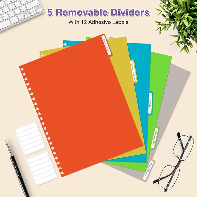 5 Subject Notebooks College Ruled, Lined Notebook with Removable Dividers | 300 Pages 100GSM Thick Spiral Writing Journal for Women & Men, Small A5 Spiral Notebooks for Work, School Supplies, 6" x 8"