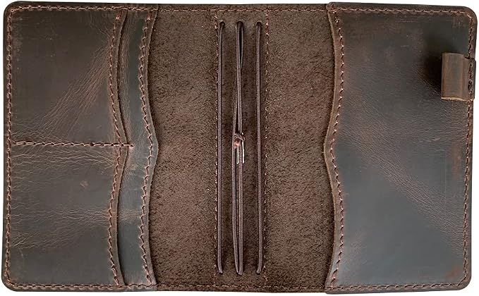 Travelers Notebook Cover with Inner Pockets, Card Slots and Pen Holder, Passport Size, Dark Brown