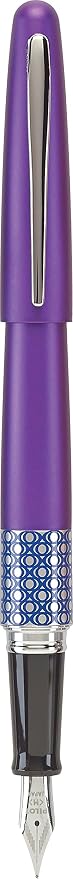 PILOT MR Retro Pop Collection Fountain Pen in Gift Box, Purple Barrel with Elipse Accent, Medium Point Stainless Steel Nib, Refillable Black Ink (91444)