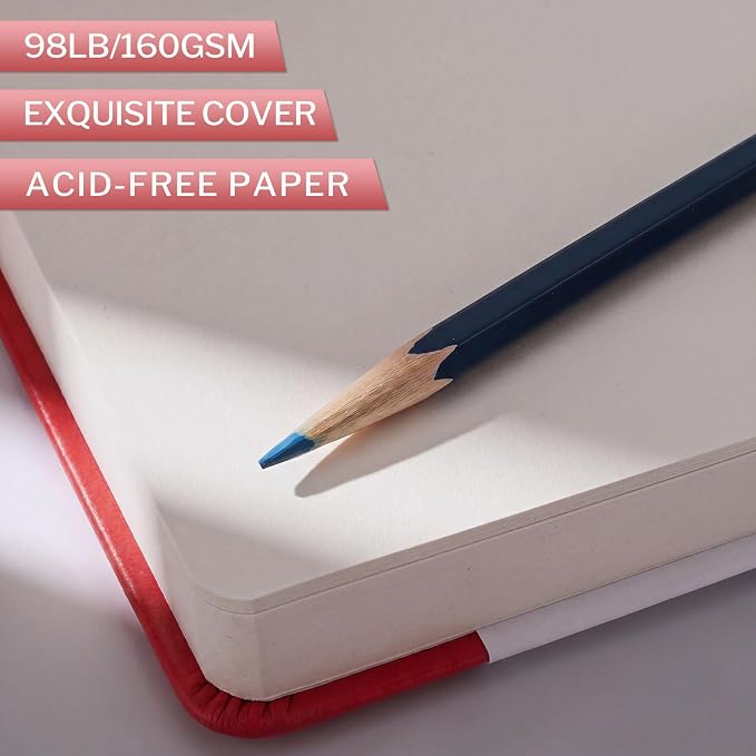 Prudiut Hardcover Pocket Sketchbook, 5" x 5" Square Mini Sketchbook, 98lb/160gsm Heavyweight Tiny Sketch Book, 80 Sheets Small Travel Drawing Journal for Adults, Artist, Ideal for Gift (Red)