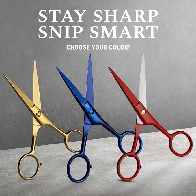 Ontaki 5" Beard & Mustache Scissor with Combs for Men - Midnight Blue | 410C Durable German Steel, Ergonomic Travel Friendly Design for Facial Hair - Beard Grooming Kit & Case Perfect for Styling