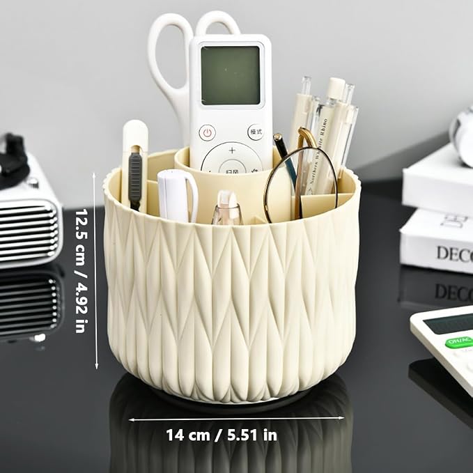 Rotating Makeup Brush Holder - White 5 Slot 360° Spinning Organizer for Vanity Desk, Cute Aesthetic Storage for Women, Multi-purpose Pen Pencil Caddy for Office Home Art Supplies