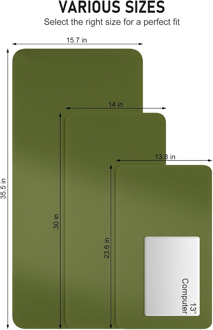 Desk Pad, 35.5" x 17" PU Leather Non-Slip Desk Mat Large Mouse Pad for Desktop, Waterproof Laptop Computer Writing Mat for Office, Home, Work, Gaming, Grass Green