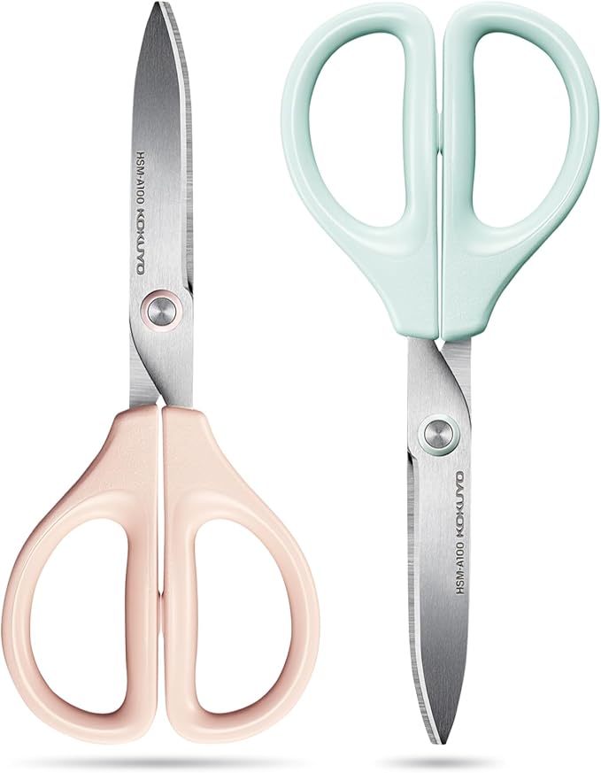 Kokuyo 2 Pack 7“ Scissor All purpose with Hybrid Arch Stainless Steel Blade, Pastel Pink Blue, Sharper Cutting Performance Heavy Duty Cutter for Office Home School Craft Supplies (HSM-A100)