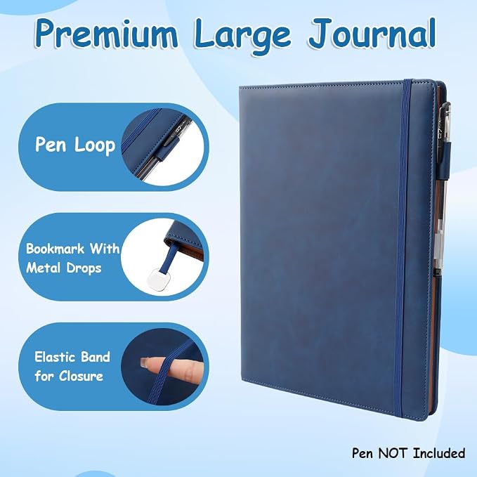 A4 Hardcover Notebook 8.5 X 11, A4 College Ruled Notebook, Royal Blue | 192 Pages, 100GSM Premium Paper, A4 Notebook Hardcover, PU Leather Cover, Pen Loop