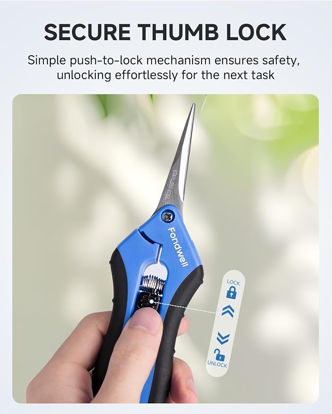 Fondwell 6.5" Small Pruning Shears Garden Snips Precision Trimming Scissors | 2-Pack Plant Scissors, Ultra-Sharp Micro-Tip Straight & Curved Blades, Fatigue-Free - for Flower, Bonsai, Detailed Gardening