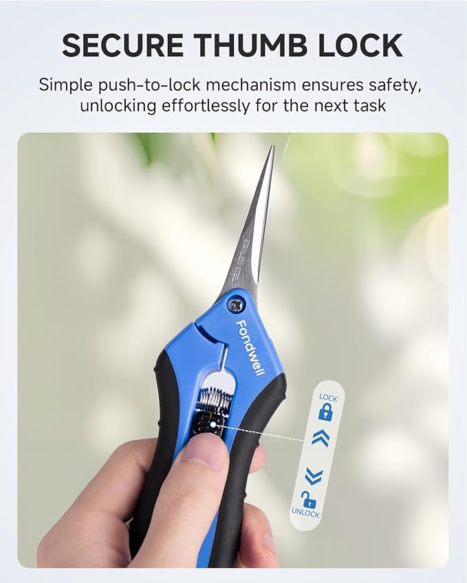 Fondwell 6.5" Small Garden Shears Precision Indoor Plant Trimming Scissors | 1-Pack Pruning Snips, Ultra-Sharp Micro-Tip Curved Blades, Comfortable Use, Safety - Best for Precision Cuts in Tight Spaces