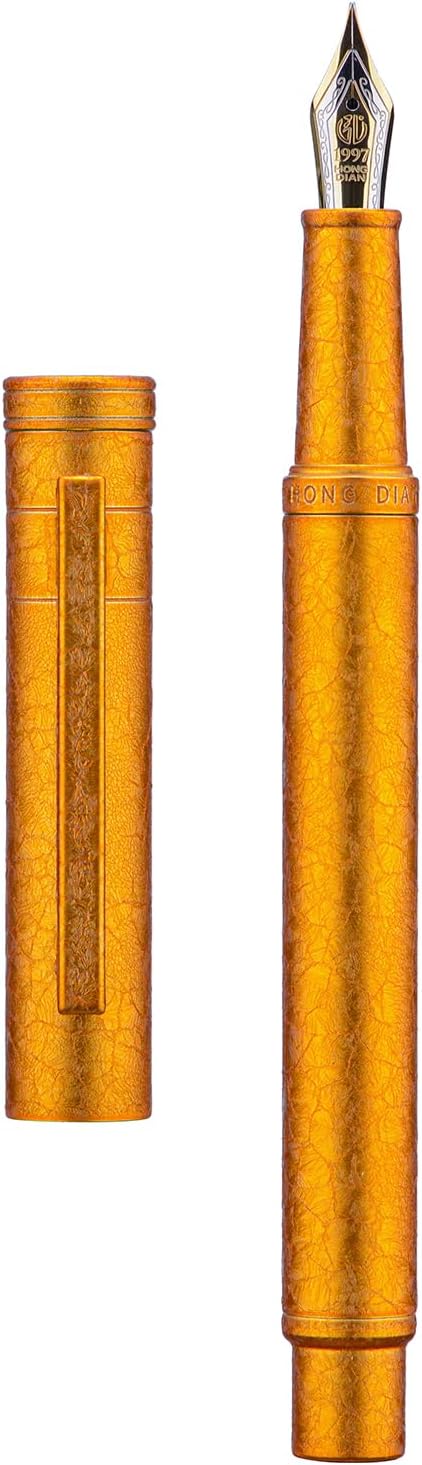 Hongdian 1851 Forest Fountain Pen Golden Ice Flowers, Extra Fine Nib Classic Design with Converter and Metal Pen Case