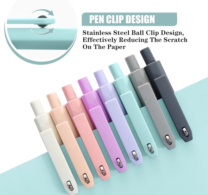 Piochoo Gel Pens, 8 Pcs 0.5mm Quick Dry Black Ink Pens Fine Point Journal Pens Smooth Writing Pens, Cute Office School Supplies Gifts for Women Nurses