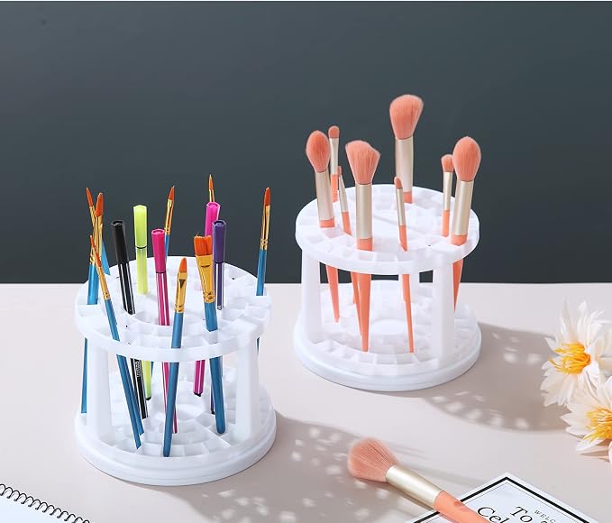 Feadily (2 Pack Rotating Desk Organizer for Paint Brushes, 49 Hole Pencil Holder Organize, Makeup brush, Colored Pencils, Markers