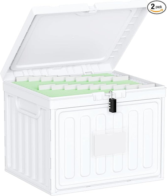 Oterri Lockable Plastic File Box with Lid for Letter-Size | Hanging File Folders Not Included. White, Large 1-Pack. Home, Office, Classroom, Dorm, Tax, Under Bed, Filing Cabinet.