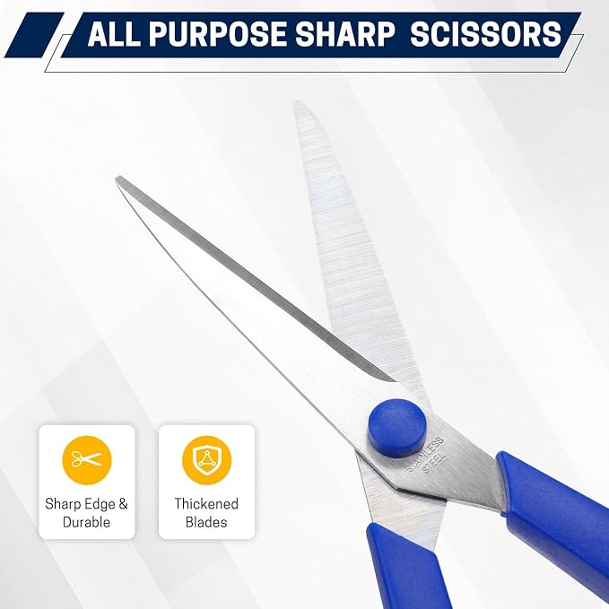 BURVAGY 8" 20 Pack All Purpose Heavy Duty Scissors- Comfort-Grip Sharp Scissors for Office School Sewing Fabric Craft High/Middle School Student Teacher Scissor, Right/Left Hand
