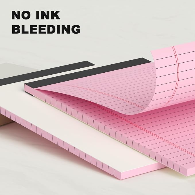 AILZFEI 6pcs Small Note Pad 5x8 College Ruled Pink Legal Pads Paper Notepads 6 Pack Study Back Writing Pads 5 x 8 Legal Pads Perforated Narrow Ruled Pads of Paper Pink