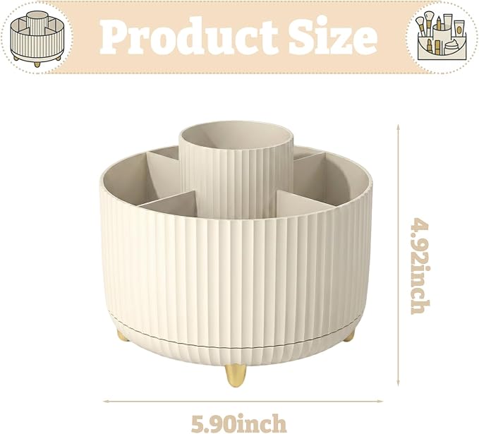 Soboto 360 Rotating Desk Organizer with DIY Floral Stickers, Compartment Floral Office Supplies Storage, Space-Saving Plastic Caddy for Home Office Cosmetics Pen Holder