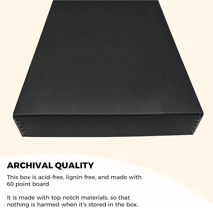 Golden State Art, Drop Front Archival Storage Box, 13.75"x19.75"x3"-Black | Acid-Free 13x19 Museum Photo Storage Box with Metal Edge, Preserve Documents, Prints, Poster, Photographs, Arts And Crafts