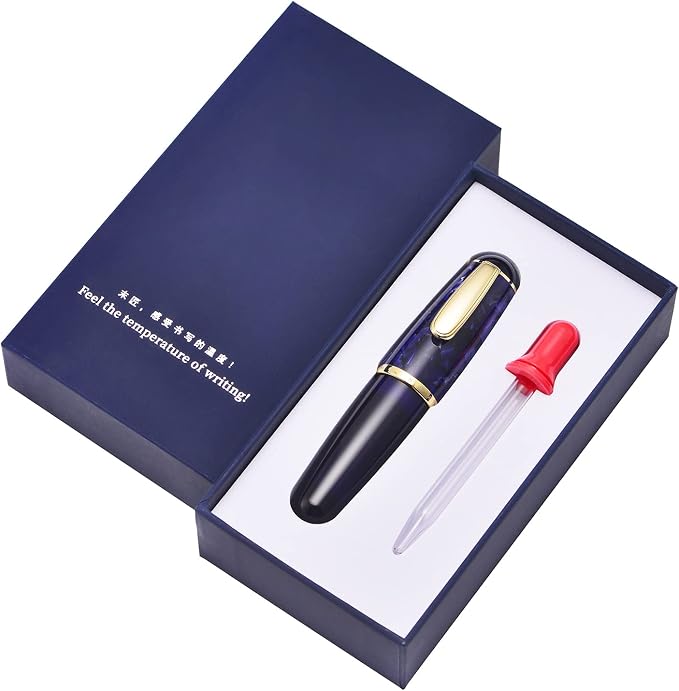 Lanxivi Majohn Q1 Fountain Pen Extra Fine Point Purple Blue Acrylic, Little Fat Man Eyedropper Filling Pocket Pen Large Capacity