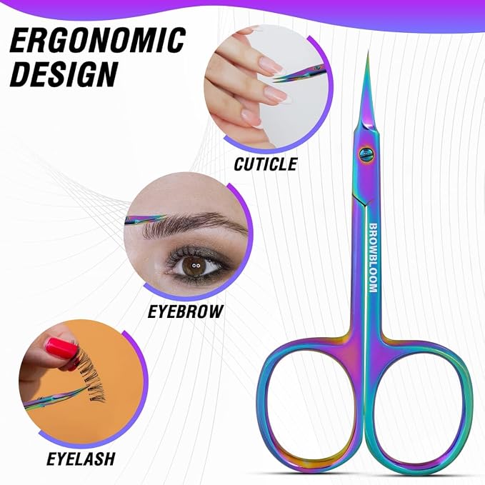 Precision Cuticle Scissors for Manicure, Pedicure, Eyebrow, and Eyelash Grooming - Extra Sharp Multi-Color Curved Cuticle Scissors with Black Storage Case for Men and Women (Multi)