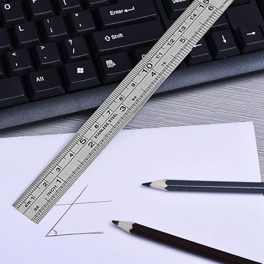 YYJ HOME Ruler 12 Inch (30 cm) and 6 inch (15 cm) Both Side Have Centimeters and inch Ruler, Stainless Steel Ruler 12 inch and Metal 6 inch, Drawing rulers, Measuring Ruler Silver