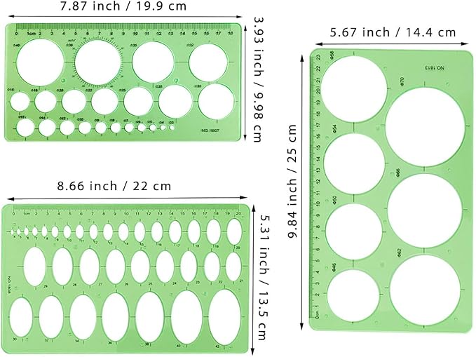 ZTEOFO Circle Templates Ellipse Drawings Templates Drafting Stencils Measuring Tools Template Artist Design Drawing Aid Tool, 3 Pack, Green