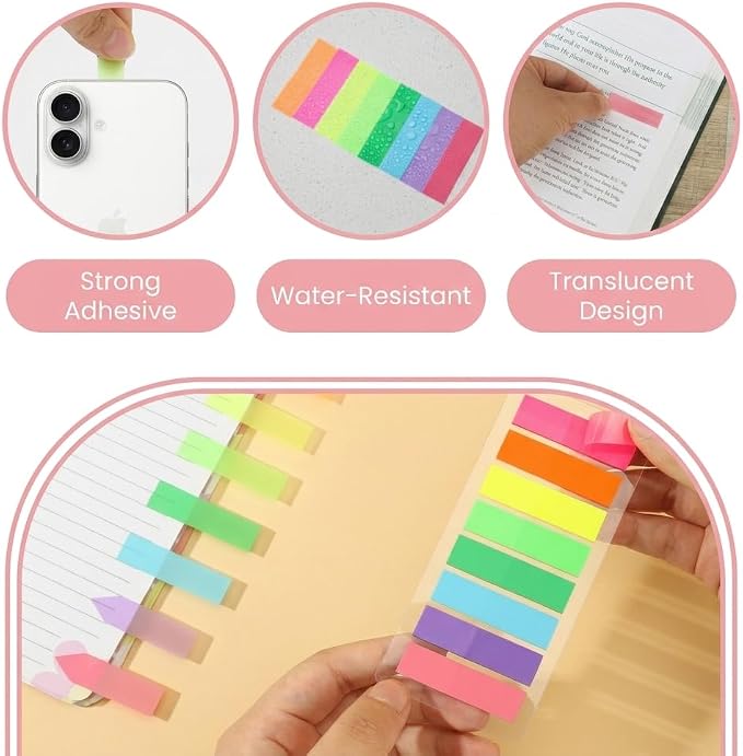 Mr. Pen- Page Markers Sticky Tabs, 800 pcs | Colored Translucent Arrow Flags for Page Marking, Fluorescent Index Tab Stickers for Notebooks, Small Sticky Notes Flags