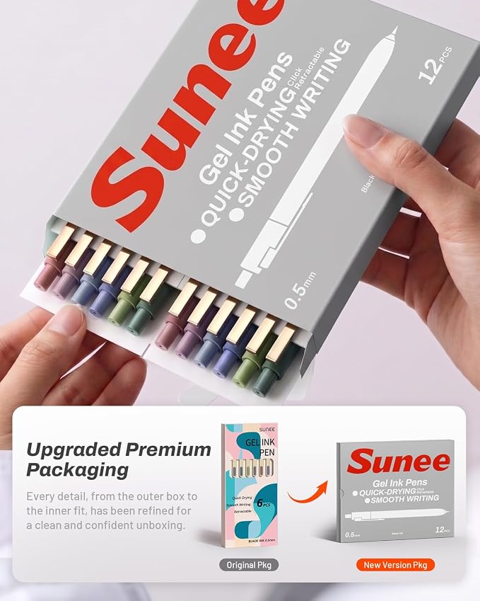 SUNEE Gel Pens, 12 Pack 0.5mm Pens Fine Point Smooth Writing Pens with Quick-Dry Black Ink, Cute Aesthetic School Office Note-Taking Pens for Journaling - Vintage