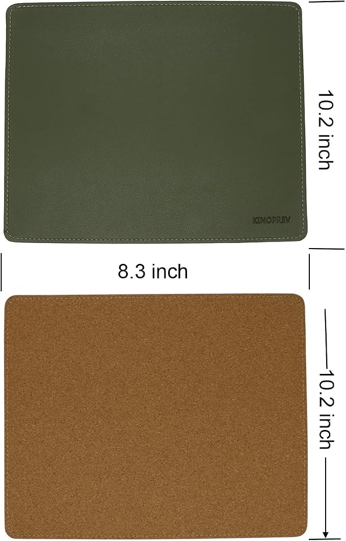 Leather Mouse Pad - Wood Mouse Pads with Stitched Edge,PU Non-Slip Mouse Mat,Double Side Mousepad,Waterproof Gaming Mouse Pad for Desk,Laptop,Office & Home,10.2" x 8.3",1 Pack (Army Green)