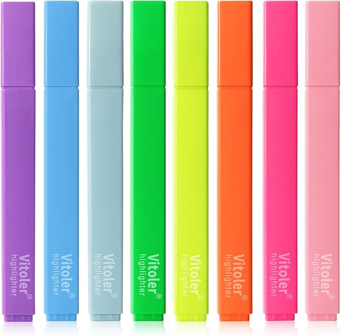 Vitoler Highlighters Assorted Color,Bright Color Dry Fast,Chisel Tip,8Pcs | long lasting ,Aesthetic,high quality for bible study,books,journal,writing,school office
