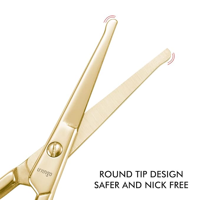 LIVINGO Professional Nose Hair Scissors Rounded Tip Stainless Steel | Straight Blade Design, Precision Grooming Tool, Beard Ear Facial Hair Trimming for Men Women