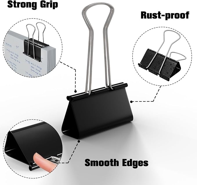 CableGeeker Binder Clips, 96 Pcs Medium Black Binder Clips, 1.25 Inch Office Clips with Container, Paper Clips for Office Supplies, Home, School, Cable Management, Strong Grip & Rust-Resistant