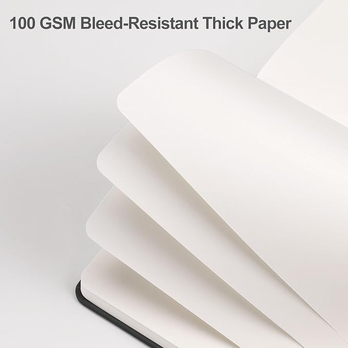 EMSHOI Blank Journal Notebook, 192 Pages, A5 Size (5.7'' x 8.3'') | Leather Hardcover, 100 GSM Thick Paper, Unlined, Plain, for Sketching, Drawing, Painting, Sun Debossed (Black)